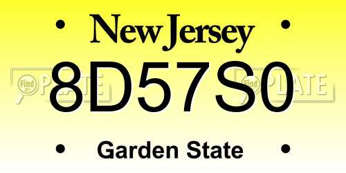 8D57S0 New Jersey License Plate