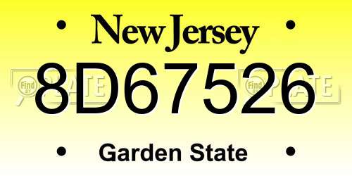8D67526 New Jersey License Plate