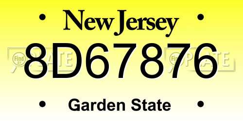 8D67876 New Jersey License Plate