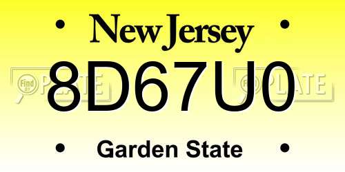 8D67U0 New Jersey License Plate