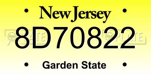 8D70822 New Jersey License Plate