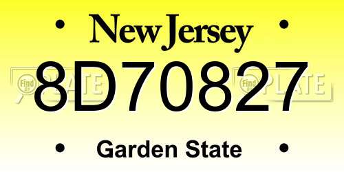 8D70827 New Jersey License Plate