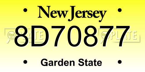 8D70877 New Jersey License Plate
