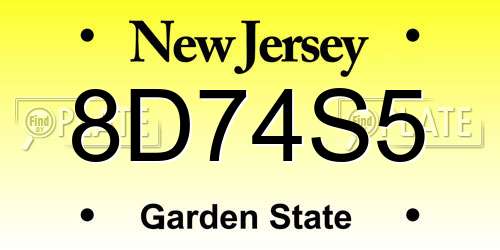 8D74S5 New Jersey License Plate