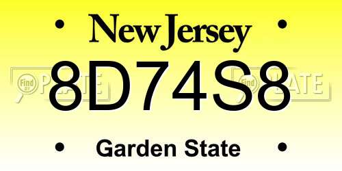 8D74S8 New Jersey License Plate