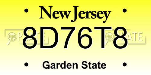 8D76T8 New Jersey License Plate