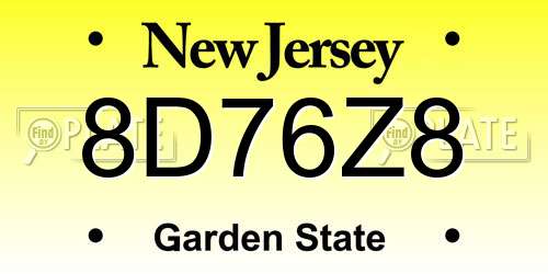 8D76Z8 New Jersey License Plate