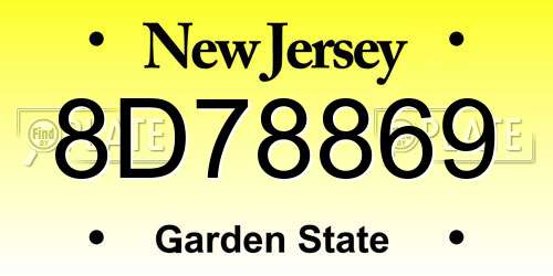 8D78869 New Jersey License Plate