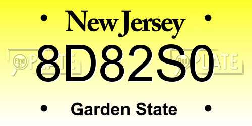 8D82S0 New Jersey License Plate