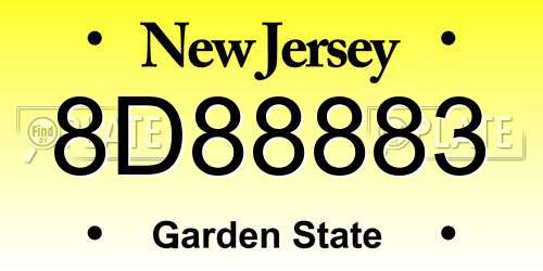 8D88883 New Jersey License Plate