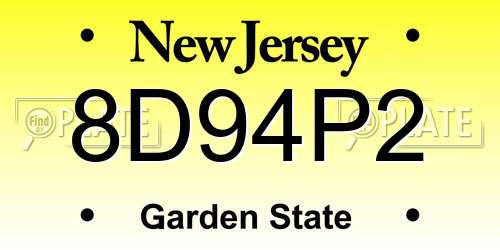 8D94P2 New Jersey License Plate
