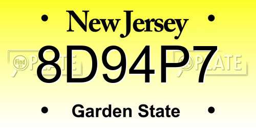 8D94P7 New Jersey License Plate