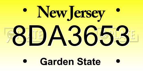 8DA3653 New Jersey License Plate