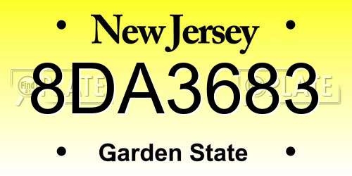 8DA3683 New Jersey License Plate