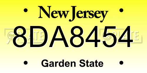 8DA8454 New Jersey License Plate