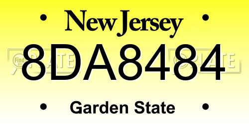 8DA8484 New Jersey License Plate
