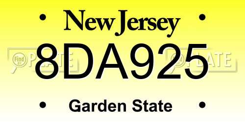 8DA925 New Jersey License Plate