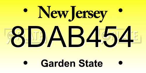 8DAB454 New Jersey License Plate