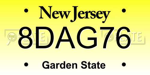 8DAG76 New Jersey License Plate