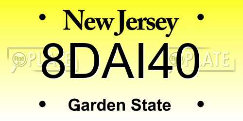 8DAI40 New Jersey License Plate