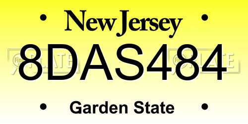 8DAS484 New Jersey License Plate