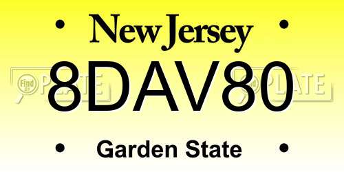 8DAV80 New Jersey License Plate