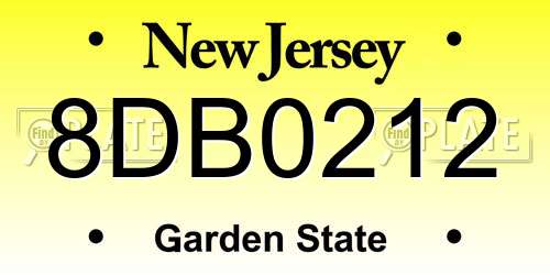 8DB0212 New Jersey License Plate