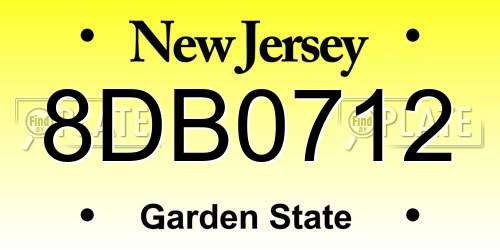 8DB0712 New Jersey License Plate