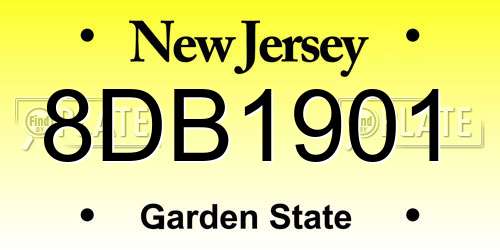 8DB1901 New Jersey License Plate