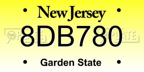 8DB780 New Jersey License Plate