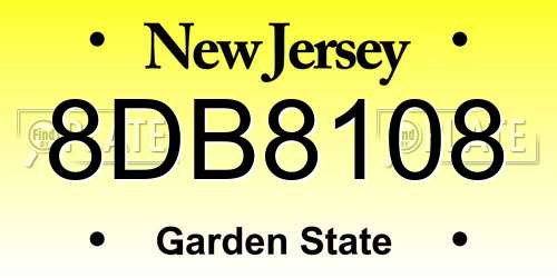 8DB8108 New Jersey License Plate