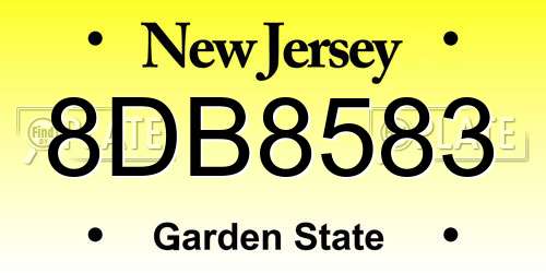 8DB8583 New Jersey License Plate