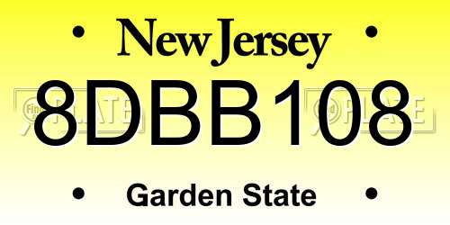 8DBB108 New Jersey License Plate