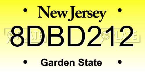 8DBD212 New Jersey License Plate