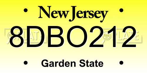 8DBO212 New Jersey License Plate