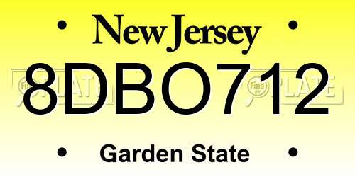 8DBO712 New Jersey License Plate