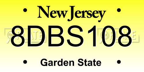 8DBS108 New Jersey License Plate