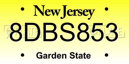 8DBS853 New Jersey License Plate