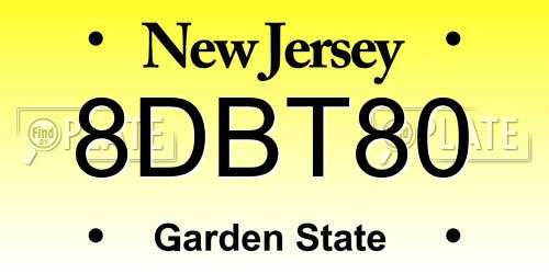 8DBT80 New Jersey License Plate