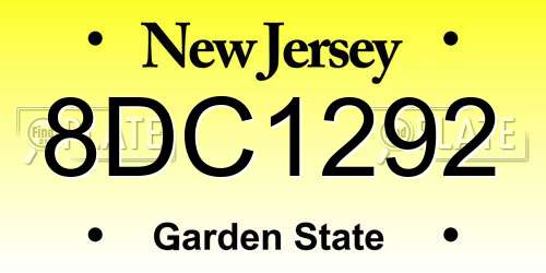 8DC1292 New Jersey License Plate