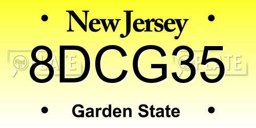8DCG35 New Jersey License Plate