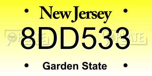 8DD533 New Jersey License Plate
