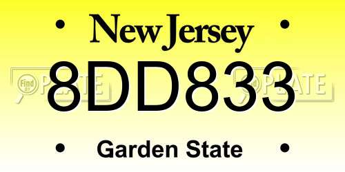8DD833 New Jersey License Plate