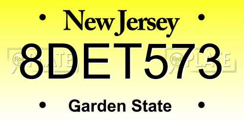 8DET573 New Jersey License Plate