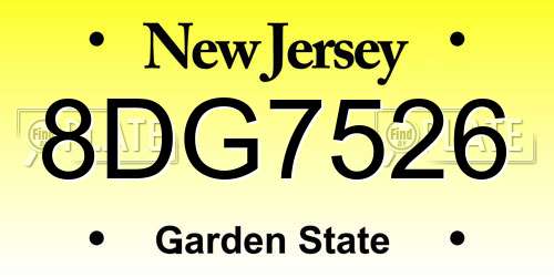 8DG7526 New Jersey License Plate