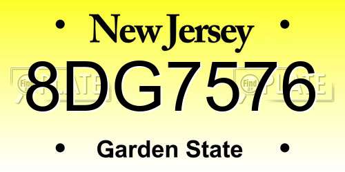 8DG7576 New Jersey License Plate