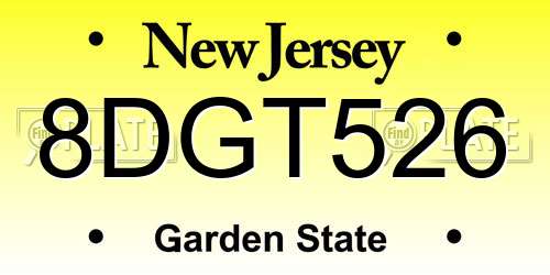 8DGT526 New Jersey License Plate
