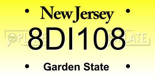 8DI108 New Jersey License Plate