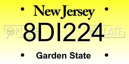8DI224 New Jersey License Plate