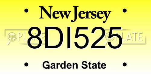 8DI525 New Jersey License Plate